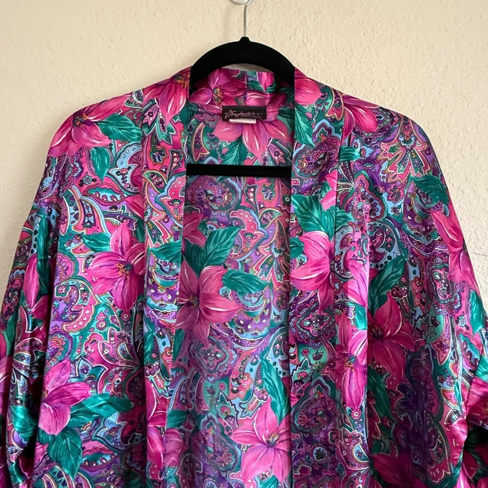 Frederick's of Hollywood OS 80s Lily‎ Floral Robe Retro Maximalist NO TIE